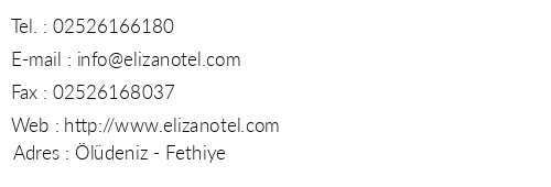 Elizan Otel telefon numaralar, faks, e-mail, posta adresi ve iletiim bilgileri